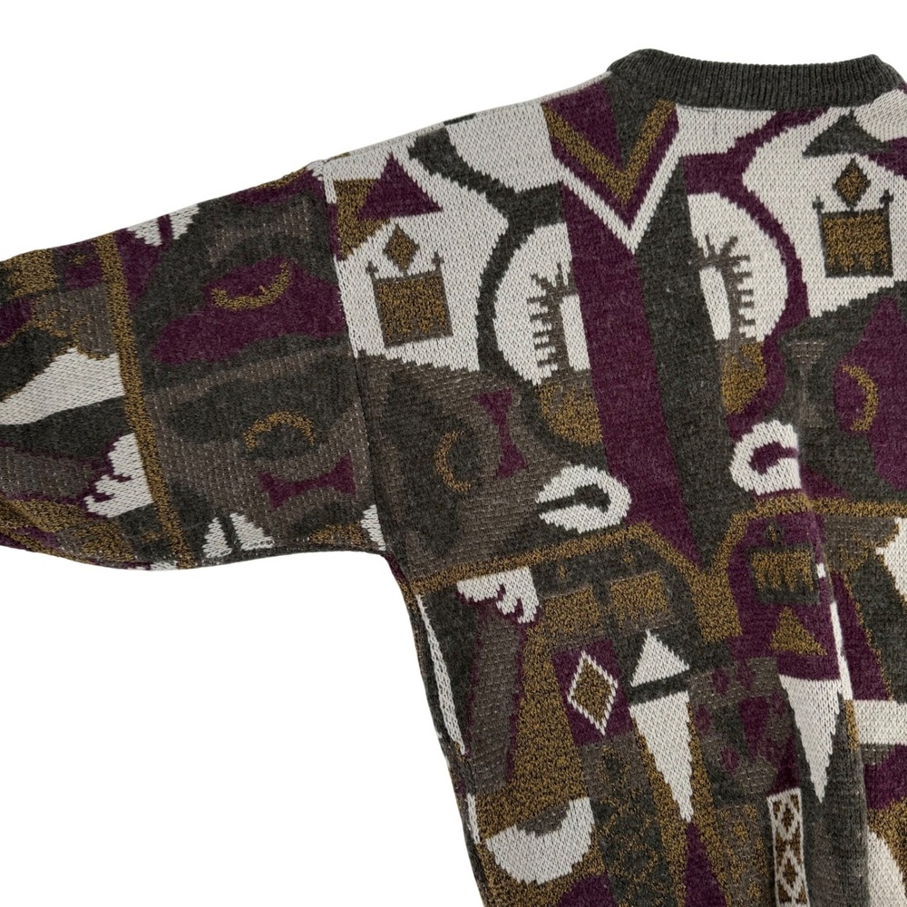 JT Beckett Vintage Mens XLT Abstract Geometric Knit Crewneck Sweater Olive Green - Picture 9 of 10